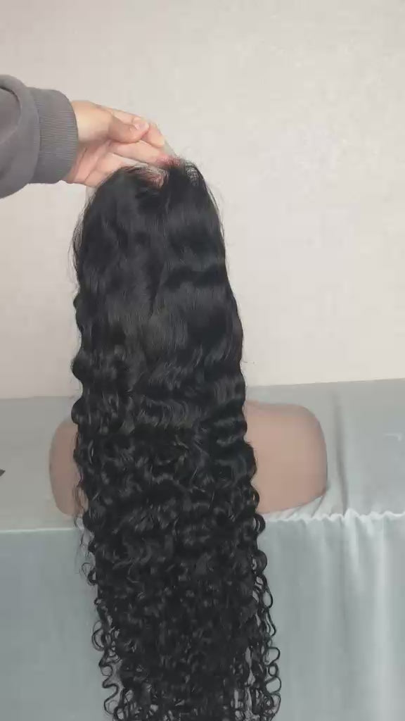 Water Wave Human Hair 13x6 Transparent Lace Full Frontal Glueless Wig(Pre-Order)