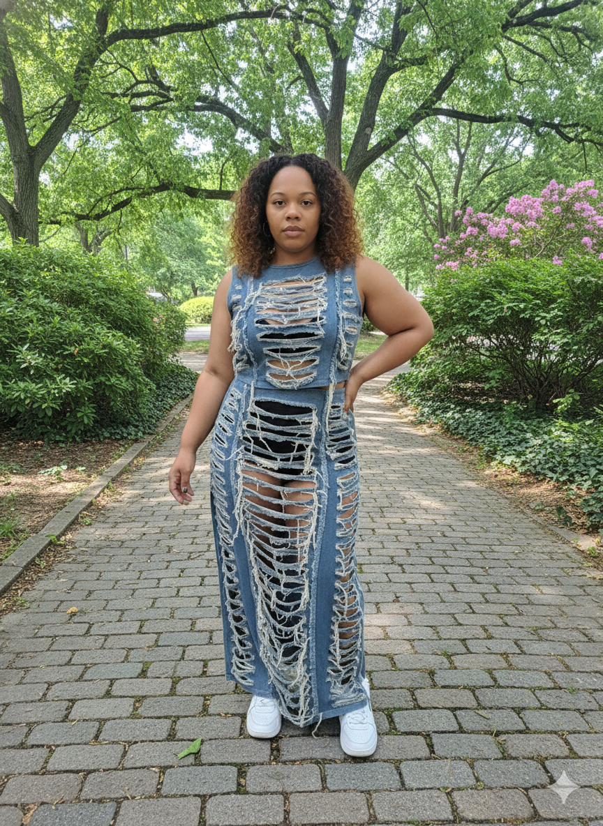 Cute n ripped denim set